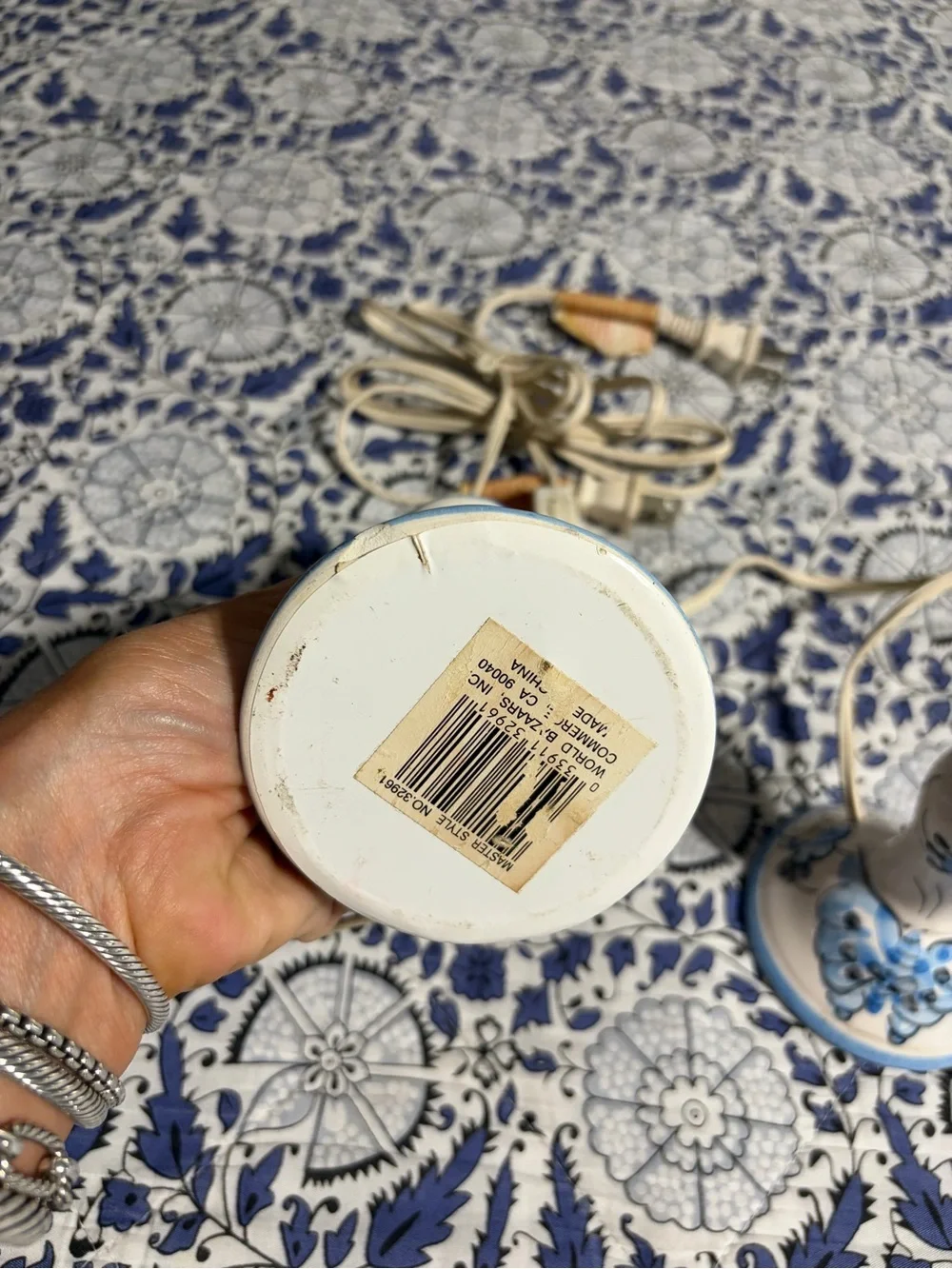 Vintage Blue and White Floral Ceramic Candlestick Lamps - Pair hand painted EUC